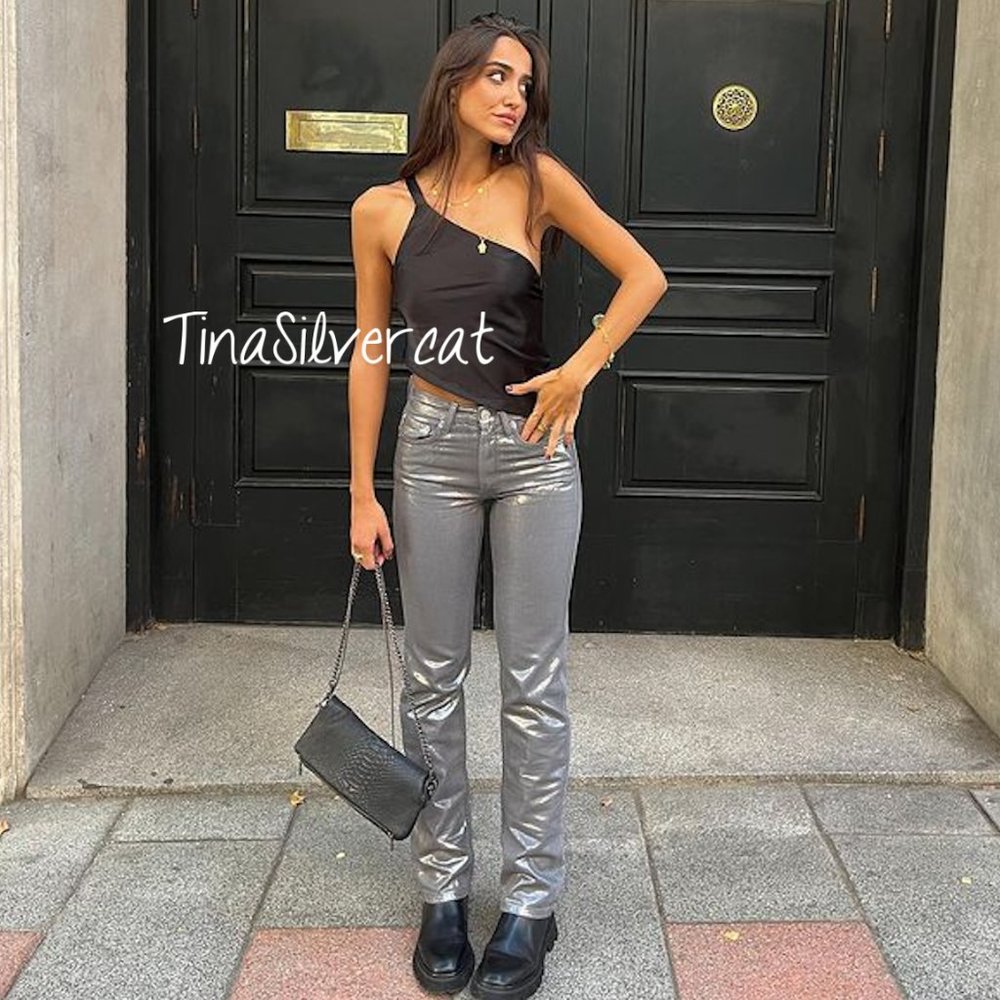 Zara Metallic Slim Jeans NWT